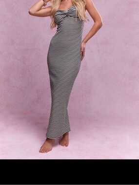 Missguided Black & White Striped Tube Maxi Dress